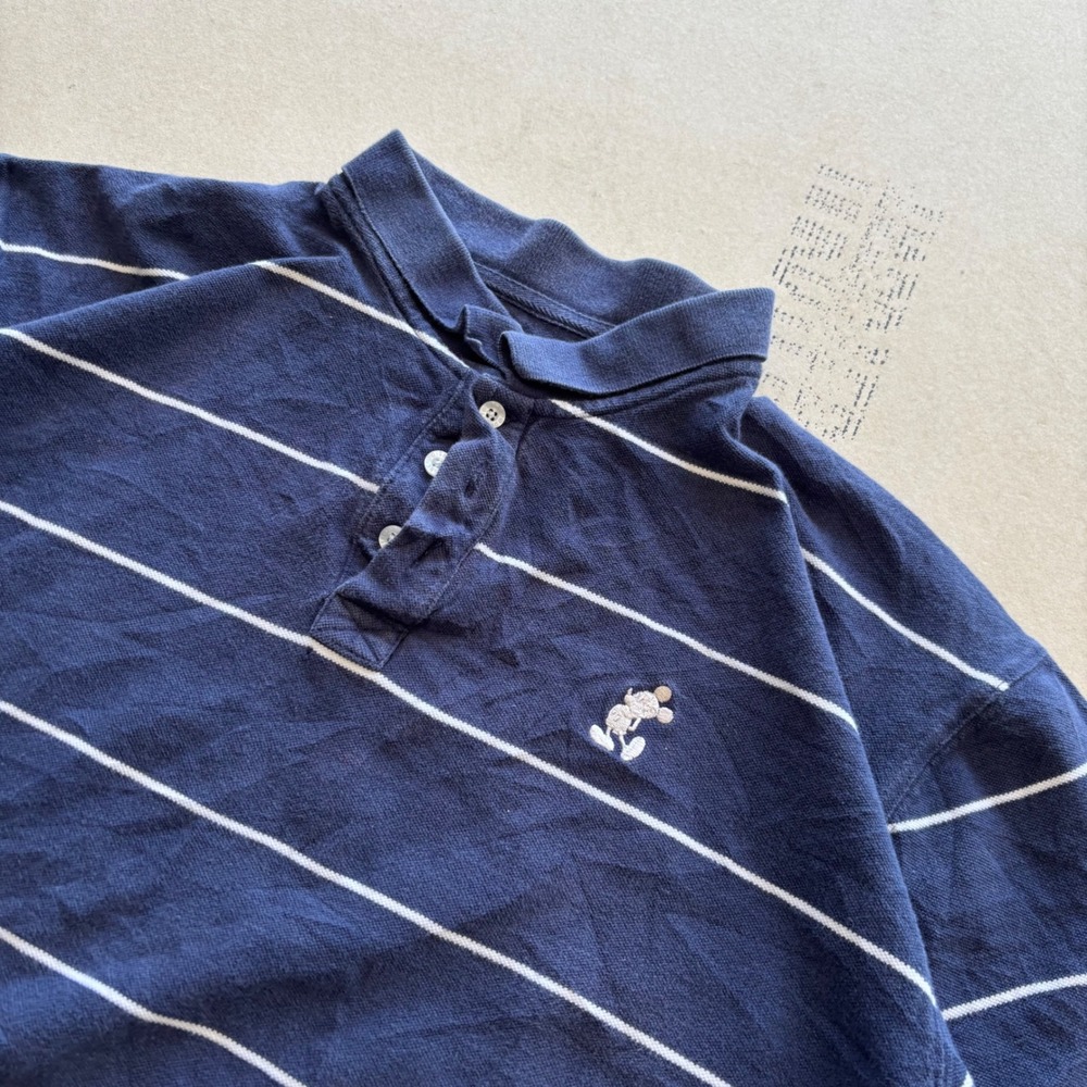 Y2K Walt Disney World Mickey‎ Mouse Striped Polo Shirt XL